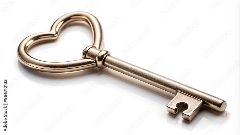 A heart shaped key isolated on white background for love and romance concepts A heart shaped key isolated on white background for love and romance concepts