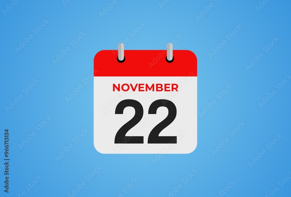 Icon calendar day. 22 November. 22th days of the month, illustration style. Date day of week Sunday, Monday, Tuesday, Wednesday, Thursday, Friday, Saturday. Icon calendar day. 22 November. 22th days of the month, illustration style. Date day of week Sunday, Monday, Tuesday, Wednesday, Thursday, Friday, Saturday.