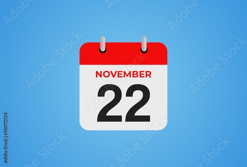 Icon calendar day. 22 November. 22th days of the month, illustration style. Date day of week Sunday, Monday, Tuesday, Wednesday, Thursday, Friday, Saturday. photo