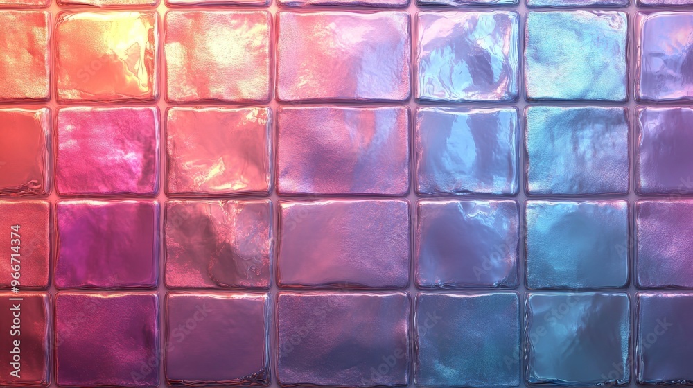 A Wall of Iridescent Square Glass Tiles A Wall of Iridescent Square Glass Tiles