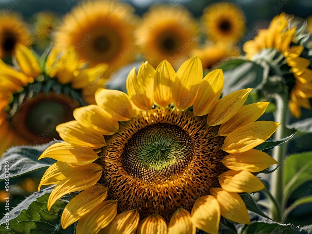 Fototapeta premium beautiful sunflowers in close up shot during a clear day 