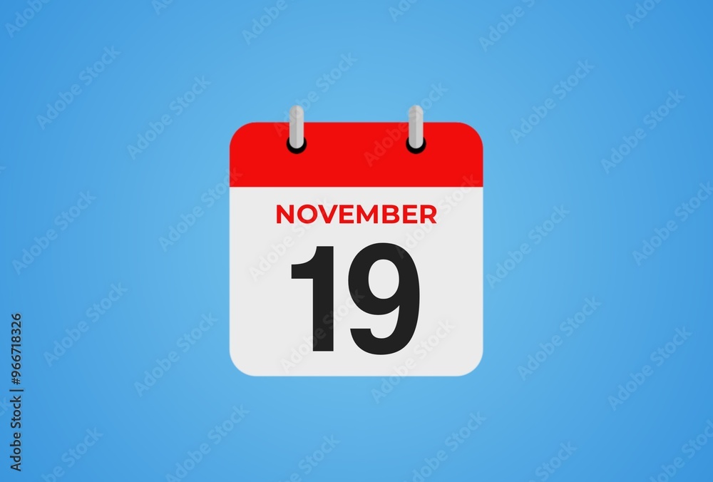 Icon calendar day. 19 November. 19th days of the month, illustration style. Date day of week Sunday, Monday, Tuesday, Wednesday, Thursday, Friday, Saturday.