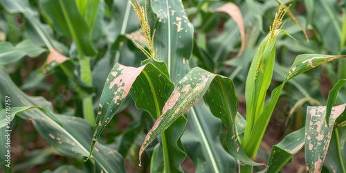 Corn plant impacted by foliar blight infection