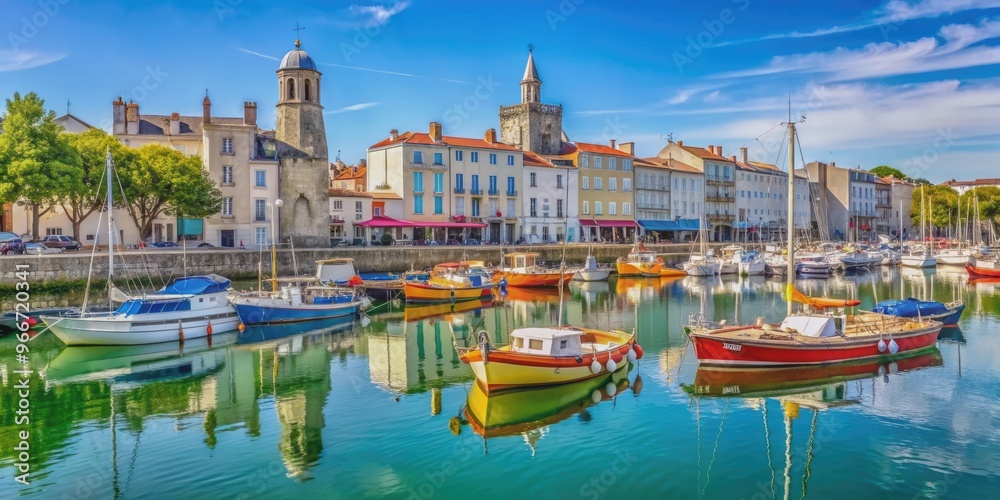 Obraz premium Picturesque port de La Rochelle with colorful boats docked along the waterfront, France, seaside, harbor, boats