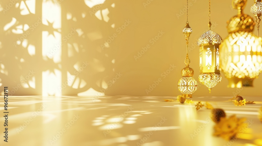 Golden Ramadan Lanterns with Intricate Design