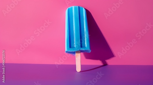 Upside down small blue popsicle against isolated on purple and pink background