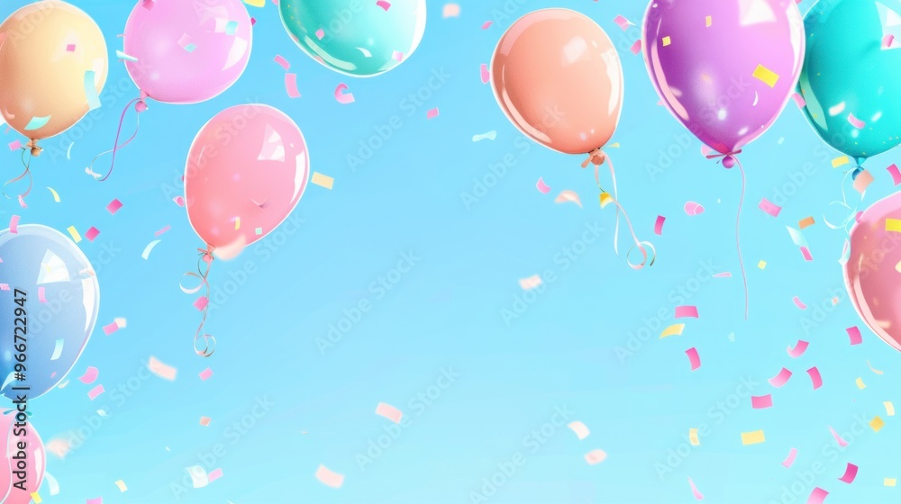 Colorful balloons with confetti on a blue background. Colorful balloons with confetti on a blue background.