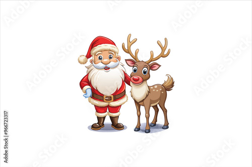 Santa with raindeer Clip Art Vectors & Illustrations .Santa and deer clip art. Santa vector. 