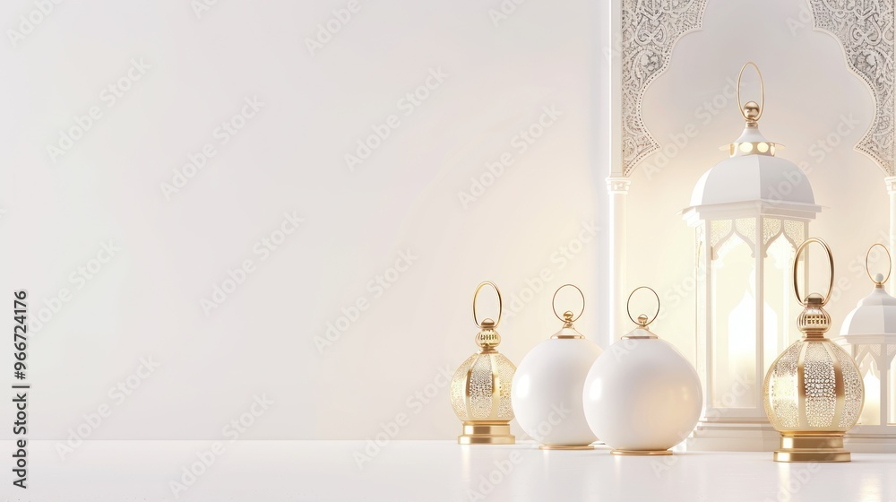 Islamic Lanterns Decorated with White and Gold Islamic Lanterns Decorated with White and Gold