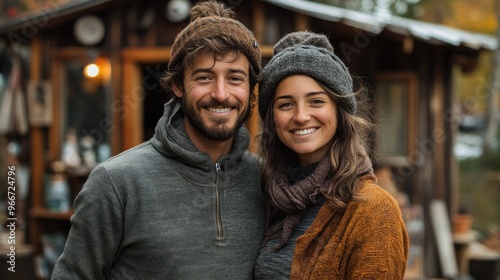 Happy Couple in a Cabin