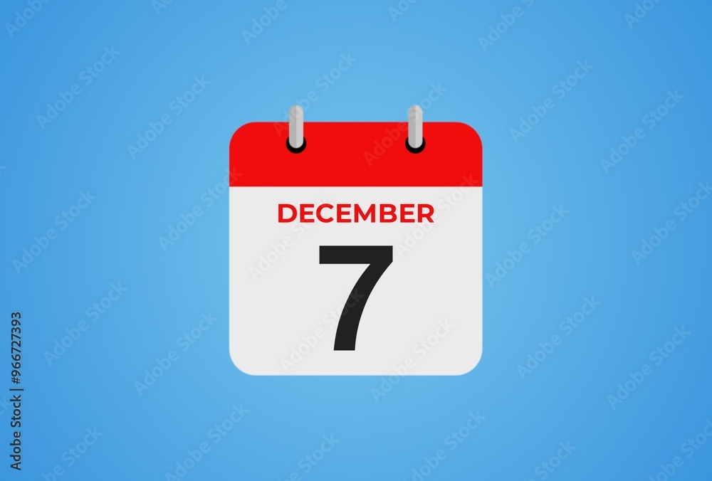 Icon calendar day. 7 December. 7th days of the month, illustration style. Date day of week Sunday, Monday, Tuesday, Wednesday, Thursday, Friday, Saturday. Icon calendar day. 7 December. 7th days of the month, illustration style. Date day of week Sunday, Monday, Tuesday, Wednesday, Thursday, Friday, Saturday.