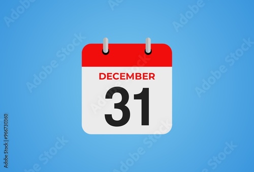 Icon calendar day. 31 December. 31th days of the month, illustration style. Date day of week Sunday, Monday, Tuesday, Wednesday, Thursday, Friday, Saturday.