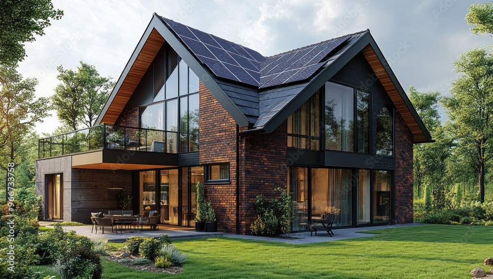 Modern Brick House with Solar Panels Modern Brick House with Solar Panels