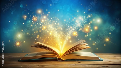 A magical book filled with extraordinary dreams on a yellowish blue background