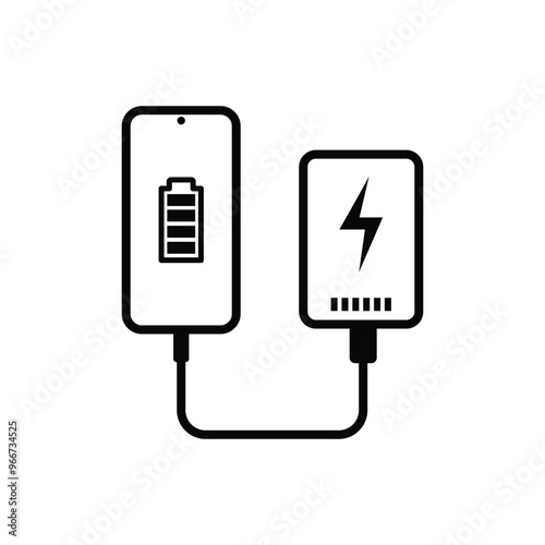 Power Bank Charging Smartphone Icon Set, Portable Energy Battery Symbol