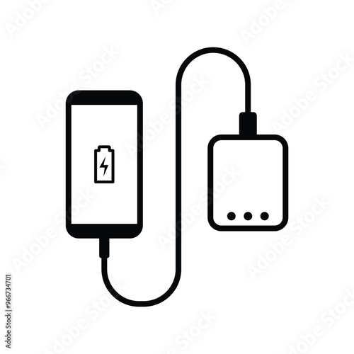 Power Bank Charging Smartphone Icon Set, Portable Energy Battery Symbol