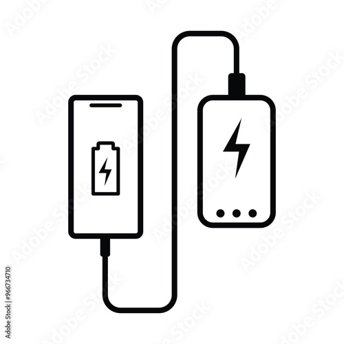 Power Bank Charging Smartphone Icon Set, Portable Energy Battery Symbol