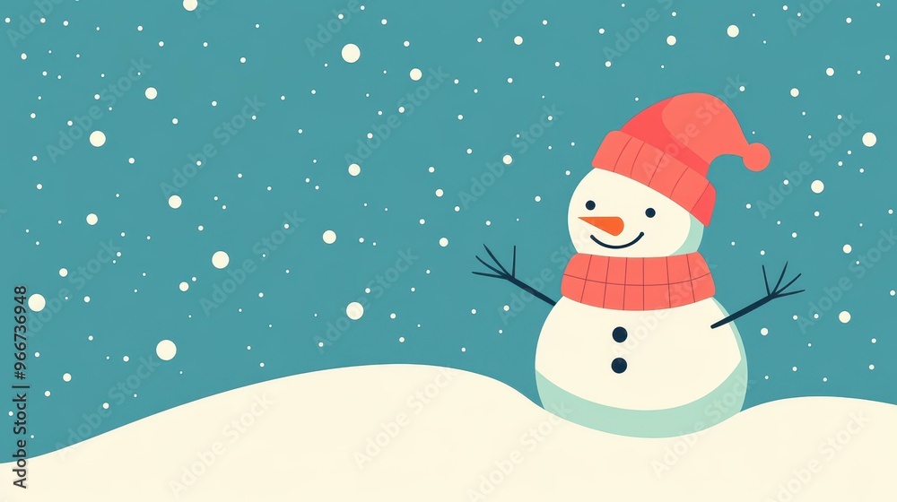 A delightful cartoon snowman brings joy on this postcard, set against a peaceful blue background for a touch of winter whimsy. A delightful cartoon snowman brings joy on this postcard, set against a peaceful blue background for a touch of winter whimsy.