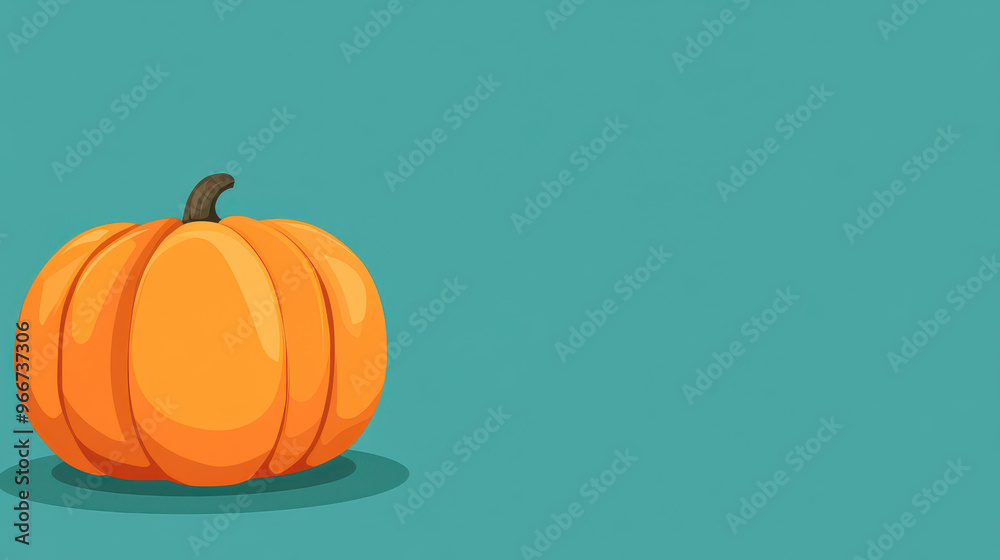A vibrant orange pumpkin stands out against a fresh teal backdrop, ideal for autumn and Halloween themes. A vibrant orange pumpkin stands out against a fresh teal backdrop, ideal for autumn and Halloween themes.
