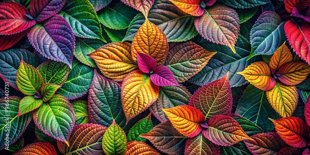Vibrant close up of colorful leaf wallpaper with various shapes and sizes in lush hues Vibrant close up of colorful leaf wallpaper with various shapes and sizes in lush hues