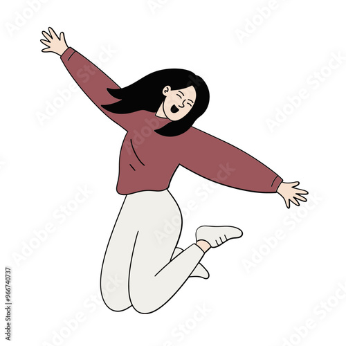 Happy young woman jumping in the air