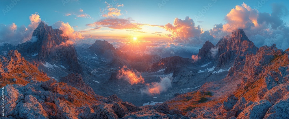 Obraz premium Majestic Sunset Over Mountain Peaks