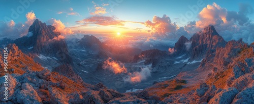 Majestic Sunset Over Mountain Peaks