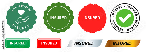 Insured secure fully trusted trustworthy risk free stamp sign green badge collection set license design