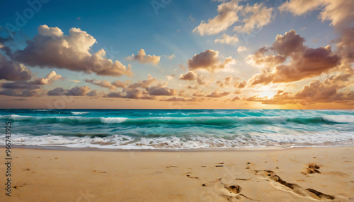 beautiful beach background with beautiful sky, ai generated