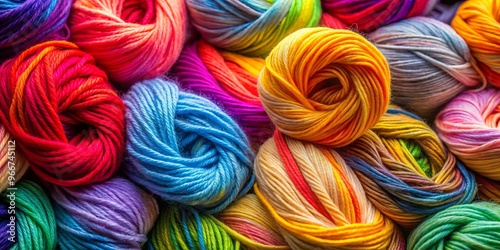 Close up of vibrant colored wool in various shades for crafts and knitting projects