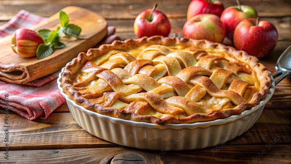 Delicious homemade apple pie with a golden crust, served hot Delicious homemade apple pie with a golden crust, served hot
