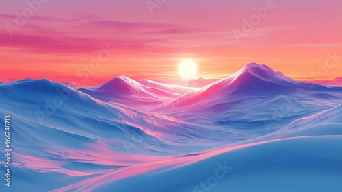 Pink and Blue Sunset Over Mountain Range