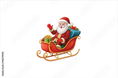  Red christmas sleigh with santa claus vector illustration.