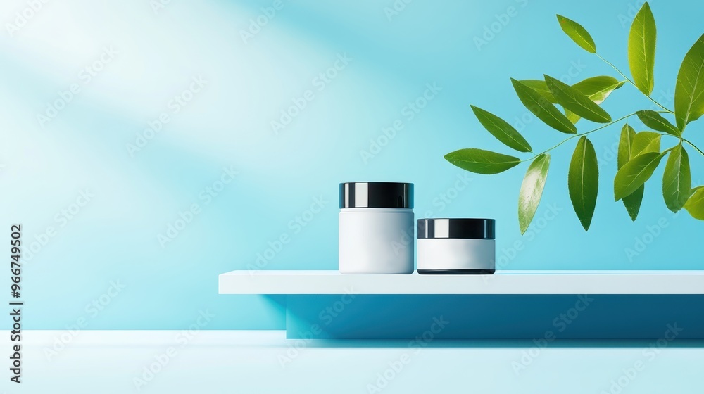Clean Modern Skincare Jar Mockup on Sleek Shelf with Copy Space for Branding, Subtle Lighting, and Reflections Clean Modern Skincare Jar Mockup on Sleek Shelf with Copy Space for Branding, Subtle Lighting, and Reflections