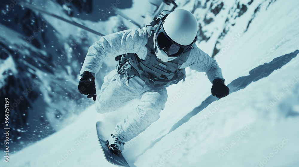 custom made wallpaper toronto digitalSnowboarder in Tactical Gear Descending Steep Mountain Slope