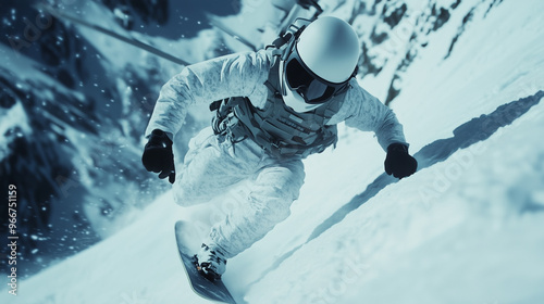 Wallpaper Mural Snowboarder in Tactical Gear Descending Steep Mountain Slope
 Torontodigital.ca