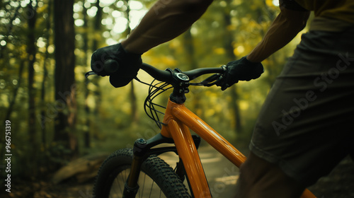 Mountain Biker Riding Through Forest on a Sunny Day 