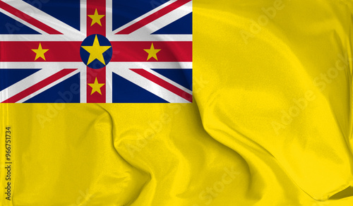 An up close view of Niue flag flying textures