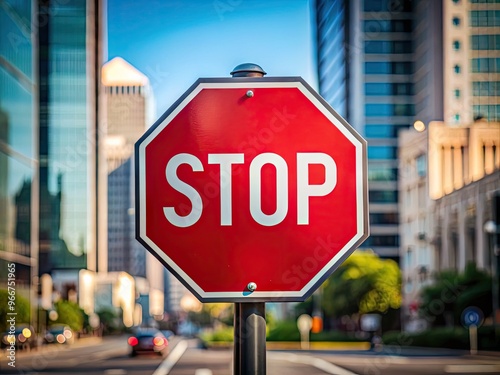 A bright red octagon-shaped stop sign with a white border and bold black lettering 