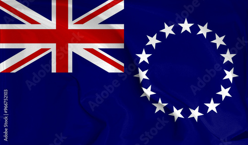 An up close view of Cook Islands flag flying textures