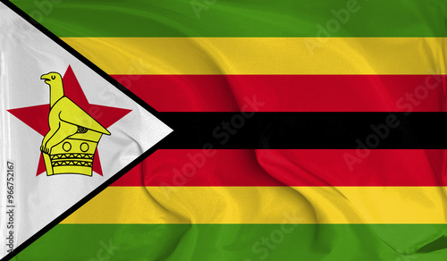 An up close view of Zimbabwe flag flying textures