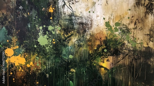 Abstract Splashes of Color: A Green and Yellow Symphony