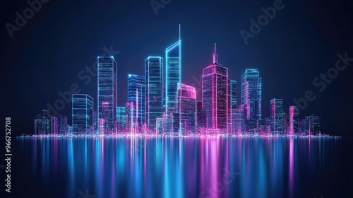 urban architecture, cityscape with space and neon light effect
