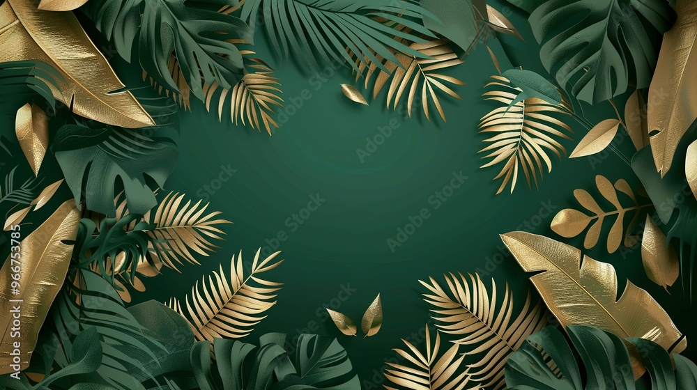 Golden Metallic Decorate Wall Art for a Luxury Green Summer Background and Wallpaper Vector Golden Metallic Decorate Wall Art for a Luxury Green Summer Background and Wallpaper Vector