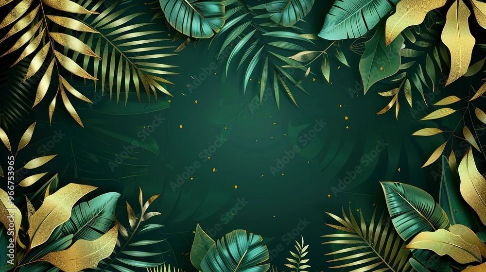 Golden Metallic Decorate Wall Art for a Luxury Green Summer Background and Wallpaper Vector Golden Metallic Decorate Wall Art for a Luxury Green Summer Background and Wallpaper Vector