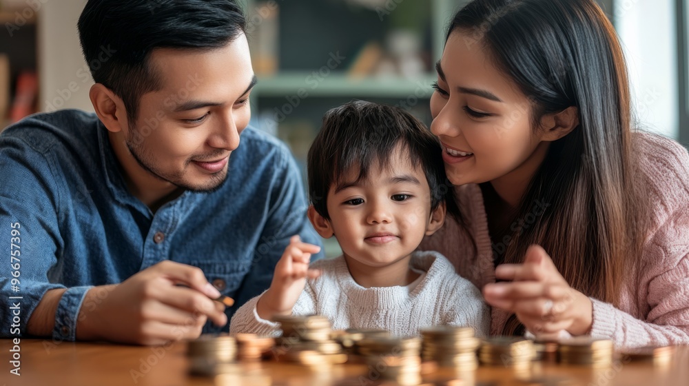 Family discussing future education savings for children at home. saving concept. Family discussing future education savings for children at home. saving concept.