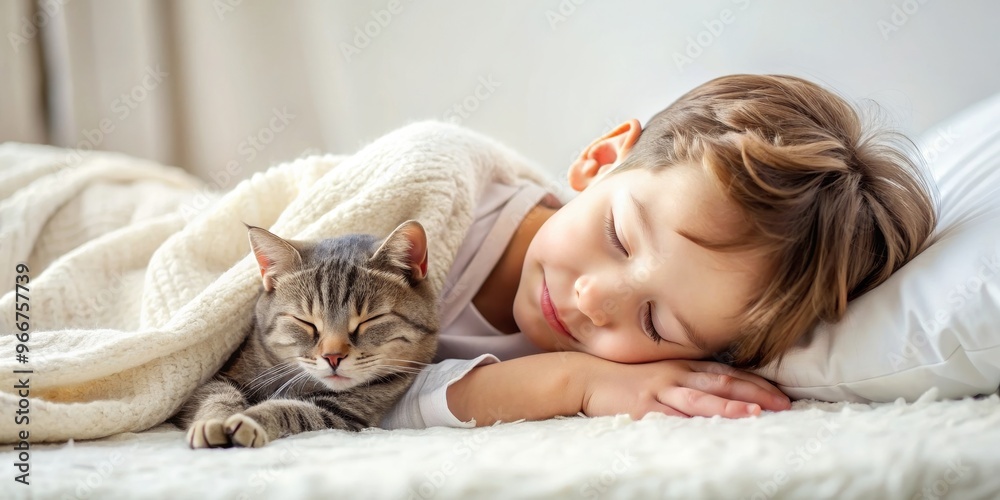 Child peacefully sleeping with a cat , child, sleep, peaceful, cat, pet, cozy, bedtime, nap, snuggle, furry, comfort, rest Child peacefully sleeping with a cat , child, sleep, peaceful, cat, pet, cozy, bedtime, nap, snuggle, furry, comfort, rest