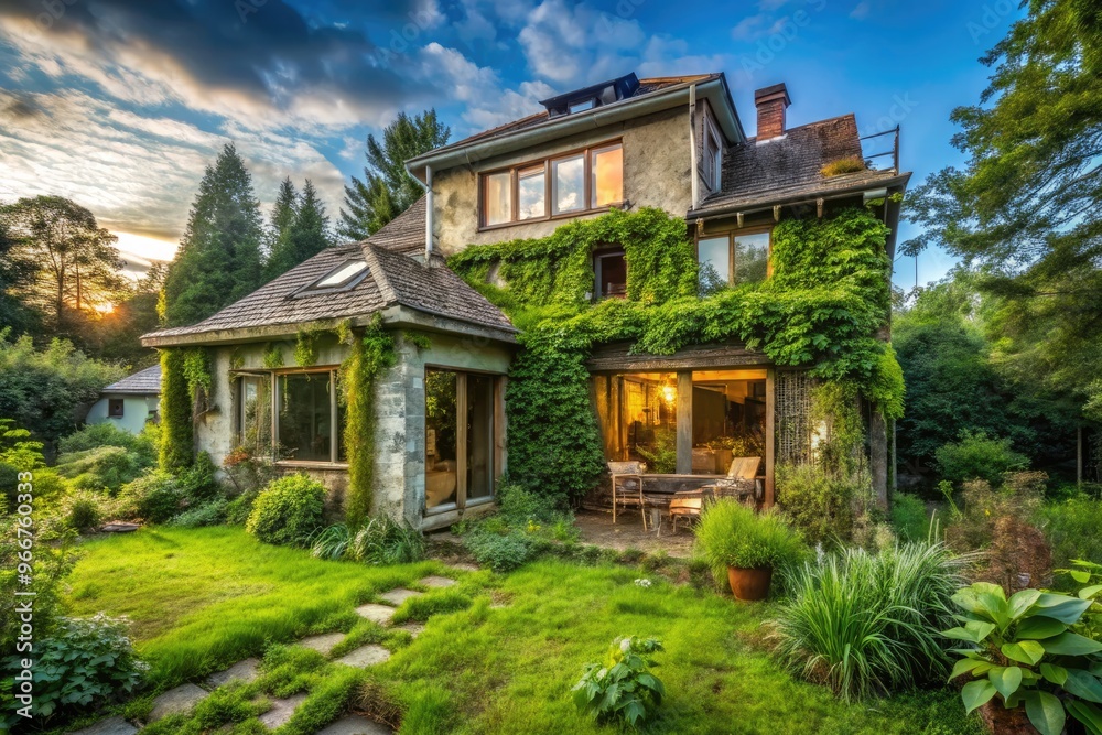 A dilapidated house with broken windows and overgrown yard is transformed into a modern cozy home with sleek exterior and lush green landscape. A dilapidated house with broken windows and overgrown yard is transformed into a modern cozy home with sleek exterior and lush green landscape.