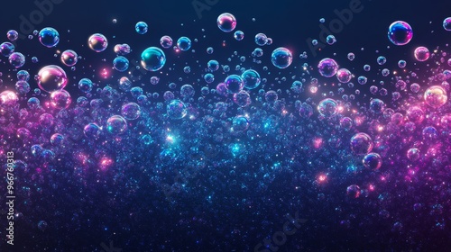 Iridescent Bubbles Floating in a Glittering, Starry Night Sky