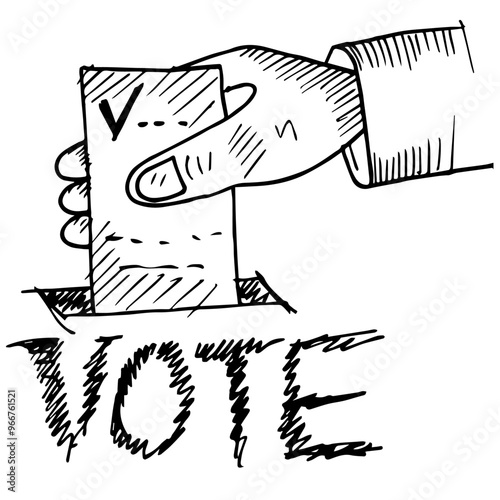 Vote, box and paper, illustration doodle
